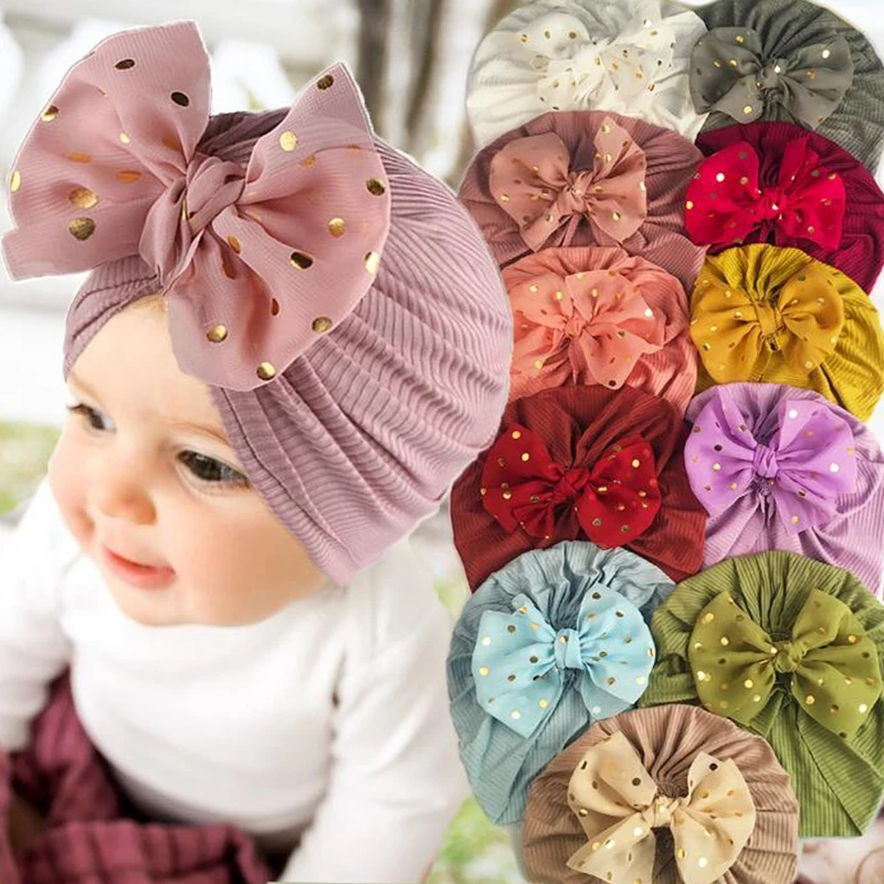

Lovely Shiny Bowknot Baby Hat Cute Solid Color Baby Girls Boys Hat Turban Soft Newborn Infant Cap Beanies Head Wraps Dropshiping