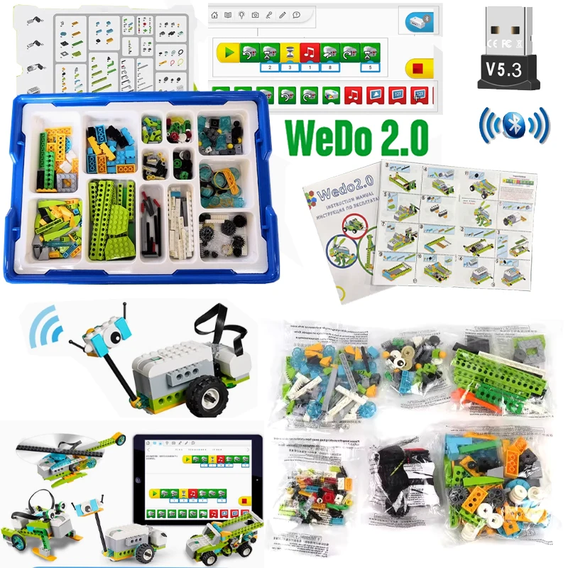 Фото НОВЫЙ технический образовательный набор WeDo 2.0 Core, строительные блоки с книгой, детали для самостоятельного изготовления 45300, Scratch 3,0, детские игрушки, рождественские подарки №2