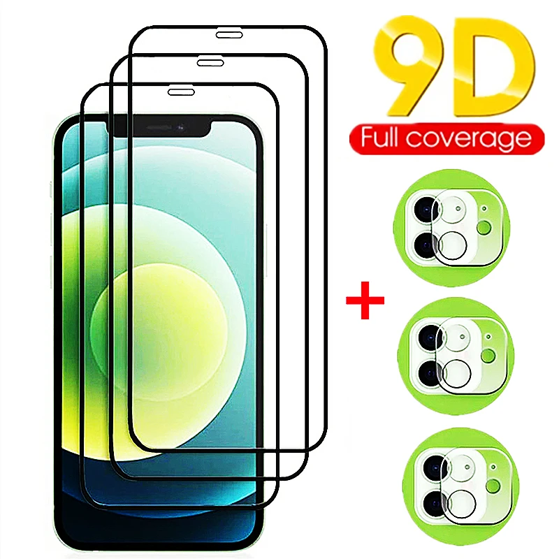 

9D Tempered Glass for iPhone 13 12 11 Pro Max Screen Protectors and Camera Lens Protector for iPhone 12 13 Mini Protective glass