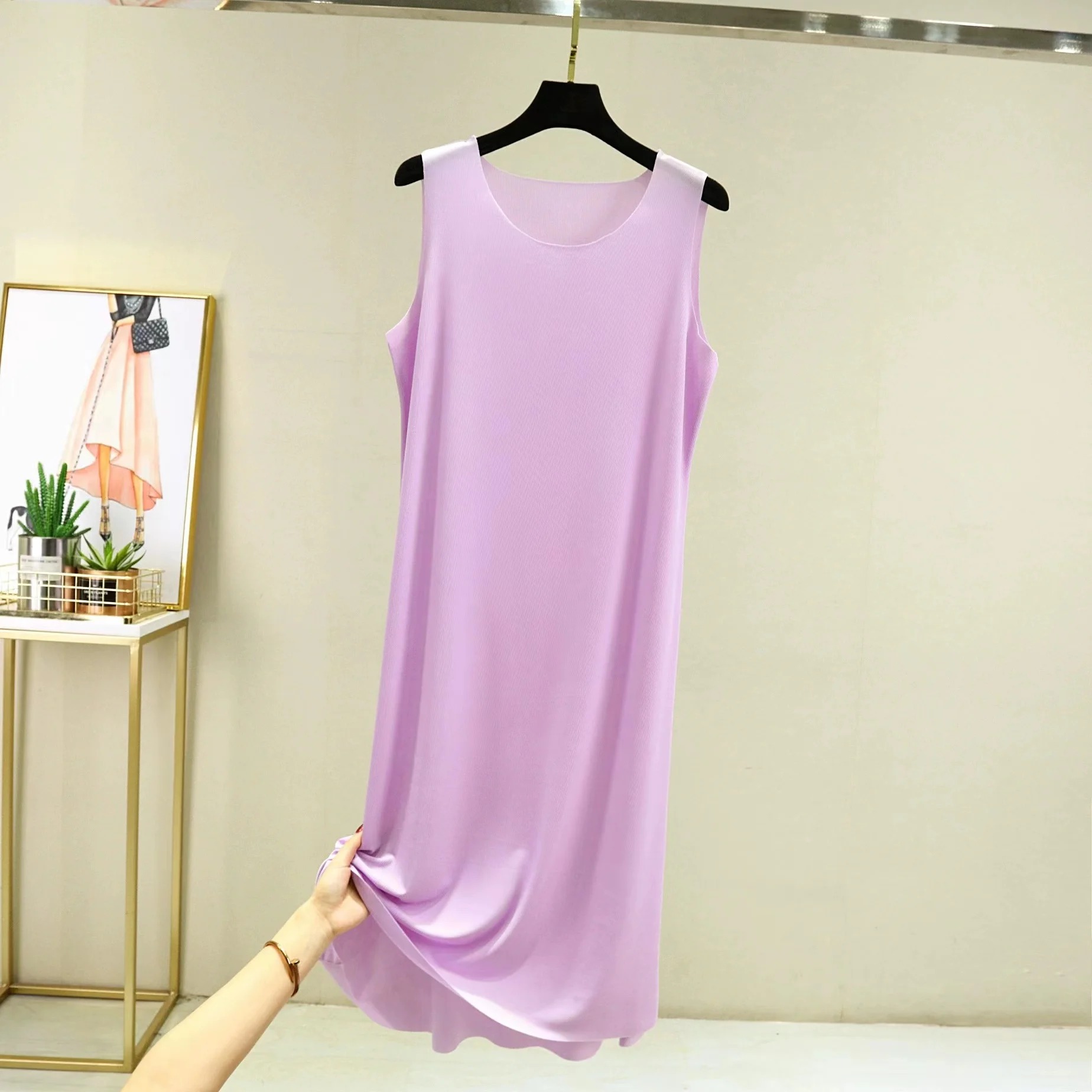 Fdfklak Summer Nightgowns Women New Vest Dress Female Korean Loose O-Shaped Nightdress Lce Silk Seamless Sleepwear Drape Pajamas