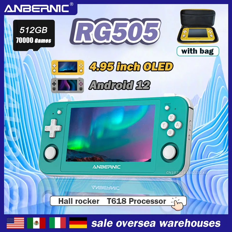 512G NEW ANBERNIC RG505 4.95 Inch OLED Touch Screen Handheld Console T618 Processor Android 12 System Hall Rocker  70000Games