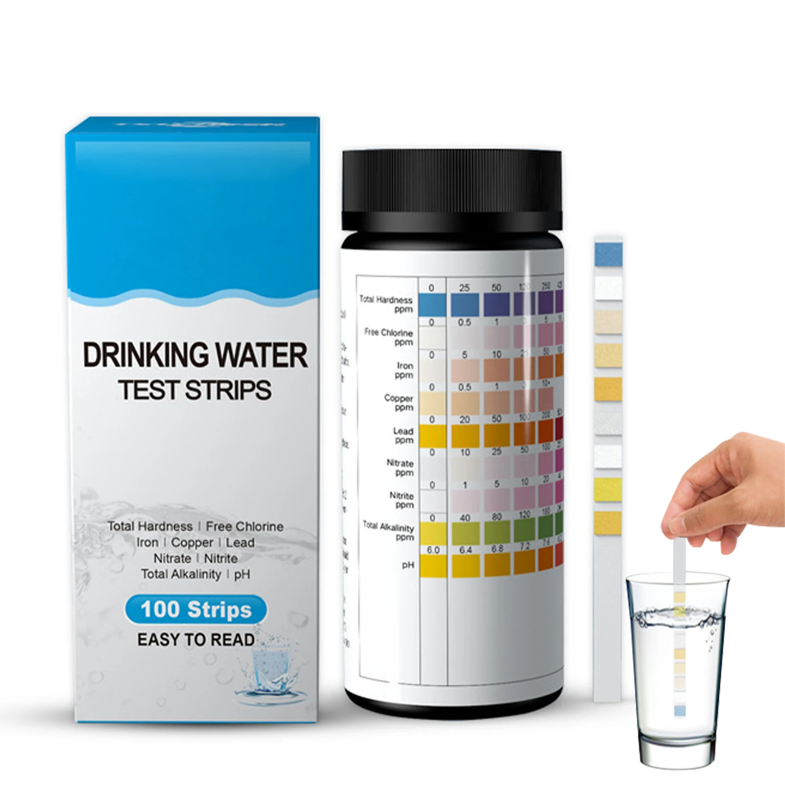 

100 Pcs Drinking Water Test Paper with Color Charts 9 in 1 Water Quality Test Paper Pool Test Strips pH NITR Water Test Kit