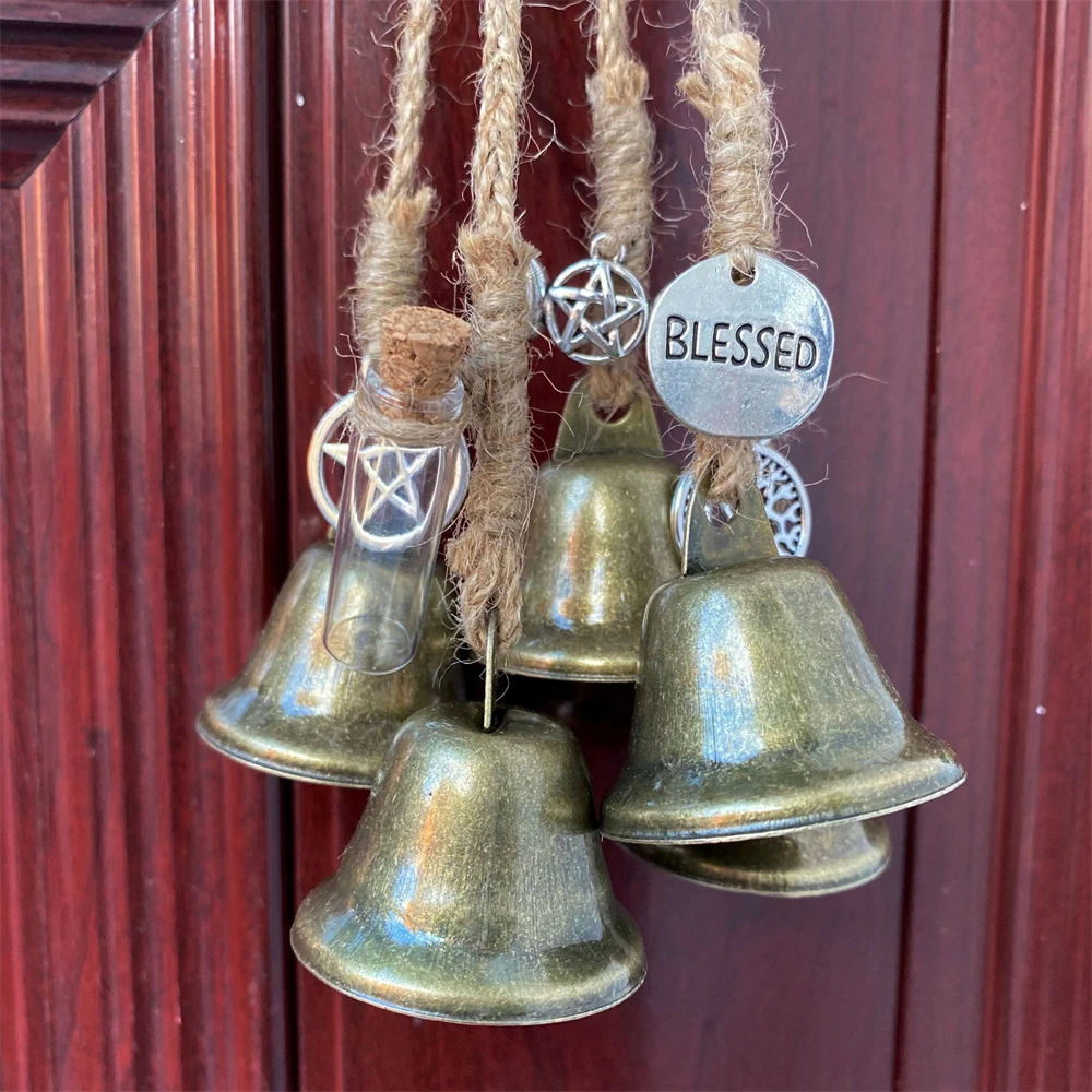 

Vintage Antique Wind Chime Porch Door Bells Decorative Bell Good Luck Rattan Wreath Hemp Rope Aeolian Bells Home Pendants