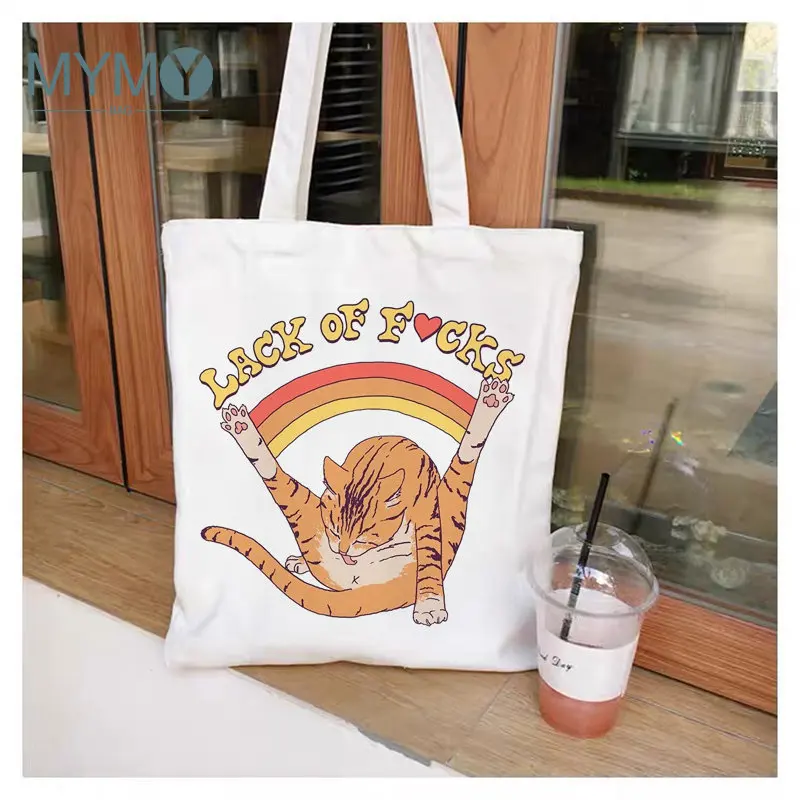 

Сумка на плечо с забавным принтом кошки, женские сумки для покупок, серия мультяшных персонажей с милым медведем, сумки-тоуты, модные экологически чистые