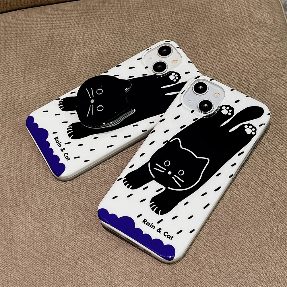 Милый мультяшный рисунок иллюстрация капли дождя Кот Стенд чехол для телефона