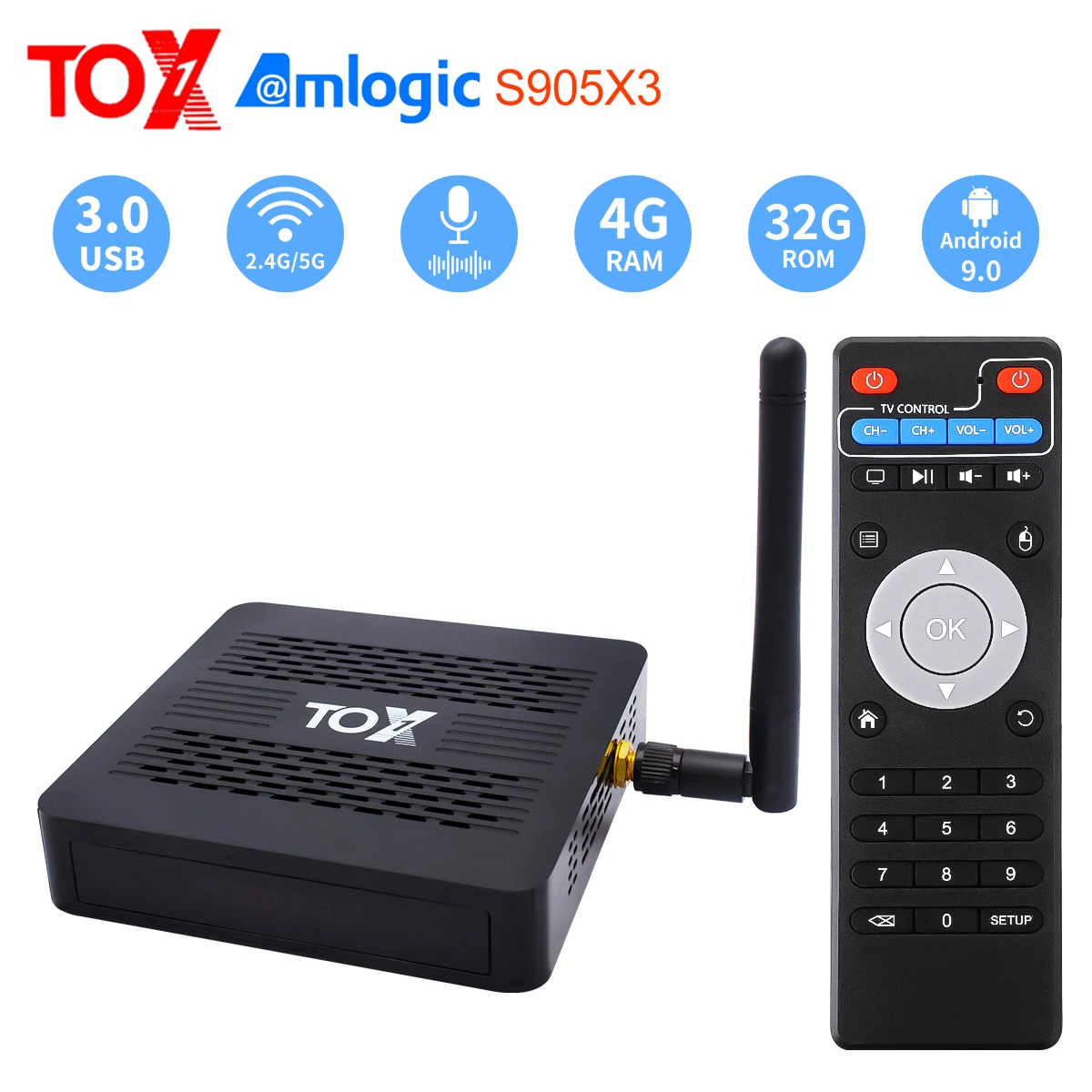 

ТВ-приставка TOX1 Amlogic S905X3 Android 9.0 4 ГБ 32 ГБ ТВ-приставка 2,4G Φ WiFi Bluetooth 1000M 4K ТВ-приставка
