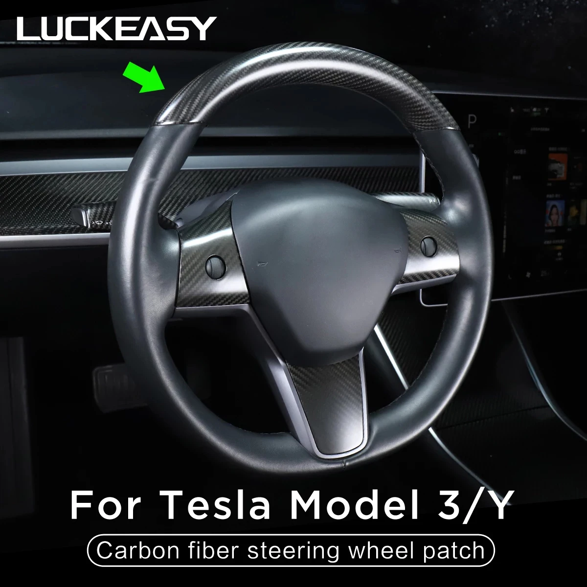 

For Tesla Model Y 2021-2023 Car Steering Wheel Central Control Car Door Window Button Column Shift Matte Carbon Fiber Patch