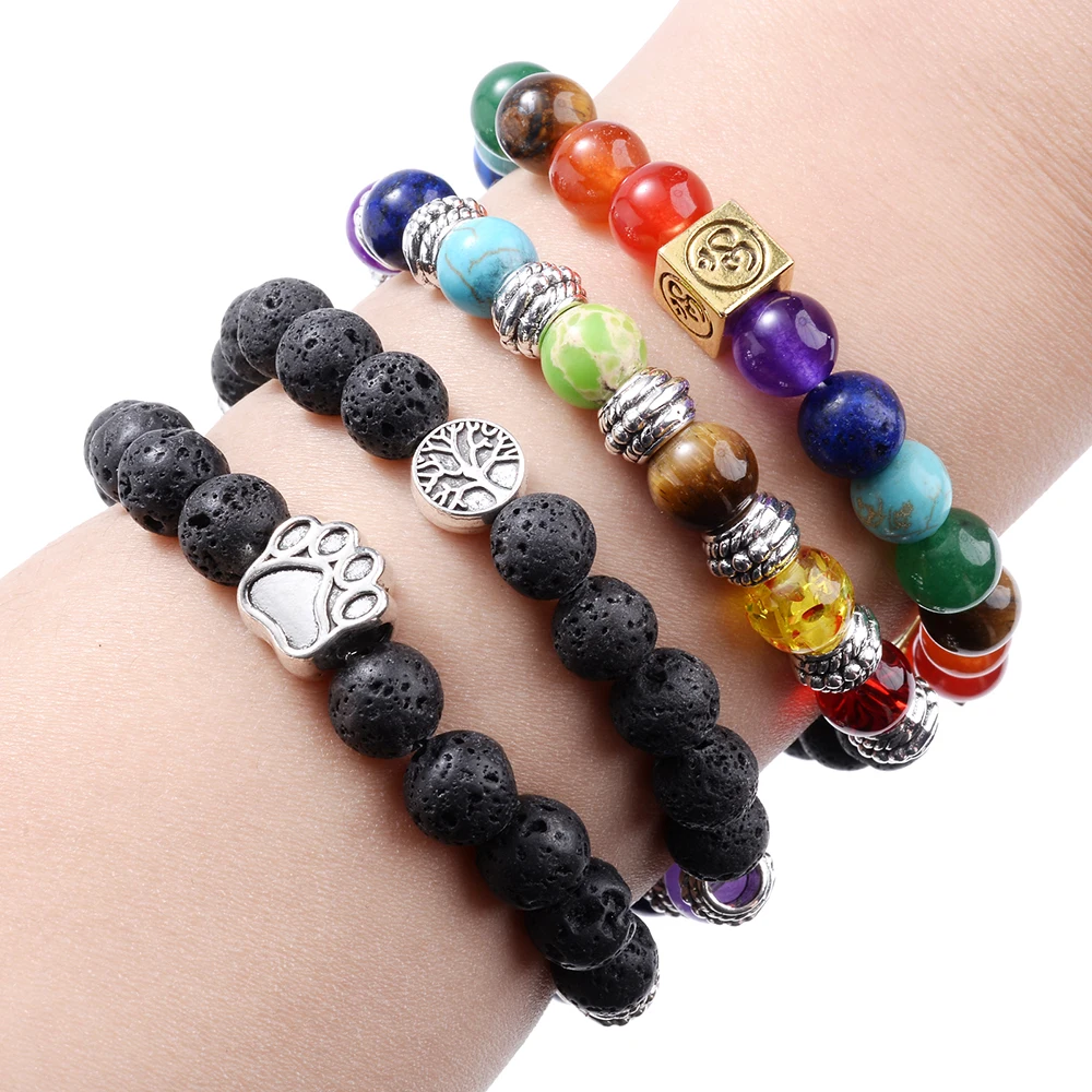 Модные браслеты с шармами Древо жизни плетеные вручную из лавового камня