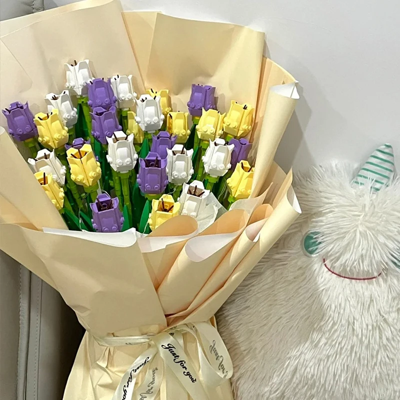 

2020 MOC Bouquet DIY Tulip Model Rose Sunflower Building Blocks Toy Family Ornaments Mother's Day Gift Girl Friends Gift