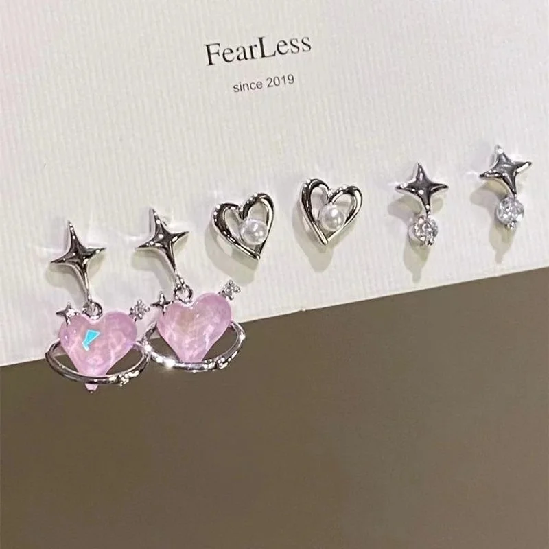 

Korean Fashion Heart Bow-knot Water Drop Pendant Stud Earring Jewelry Pink Crystal Girl Sweet Cool Aesthetic Y2k Accessories