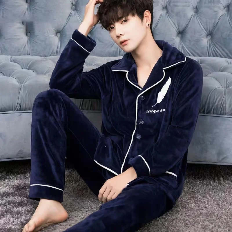 2022 New Flannel Pajama Sets For Men Long Sleeve Thick Warm Winter Soft Coral Fleece Male Sleepwear Ladies Home Clothes Pyjamas