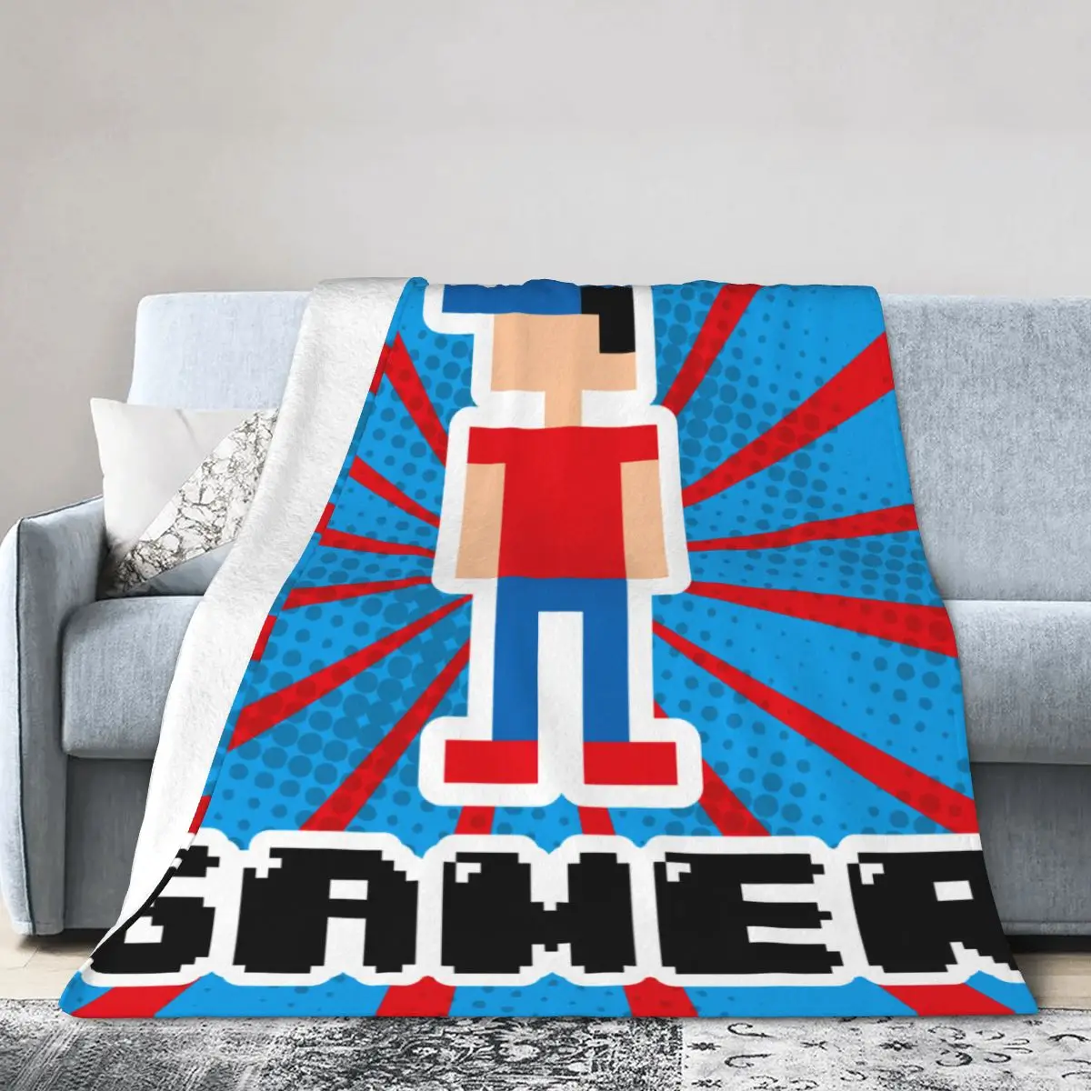 

Flannel Blanket Games Striped Boom Beams Retro 90'S Boy Soft Thin Fleece Blanket Bedspread Cover for Bed Sofa Home Decor