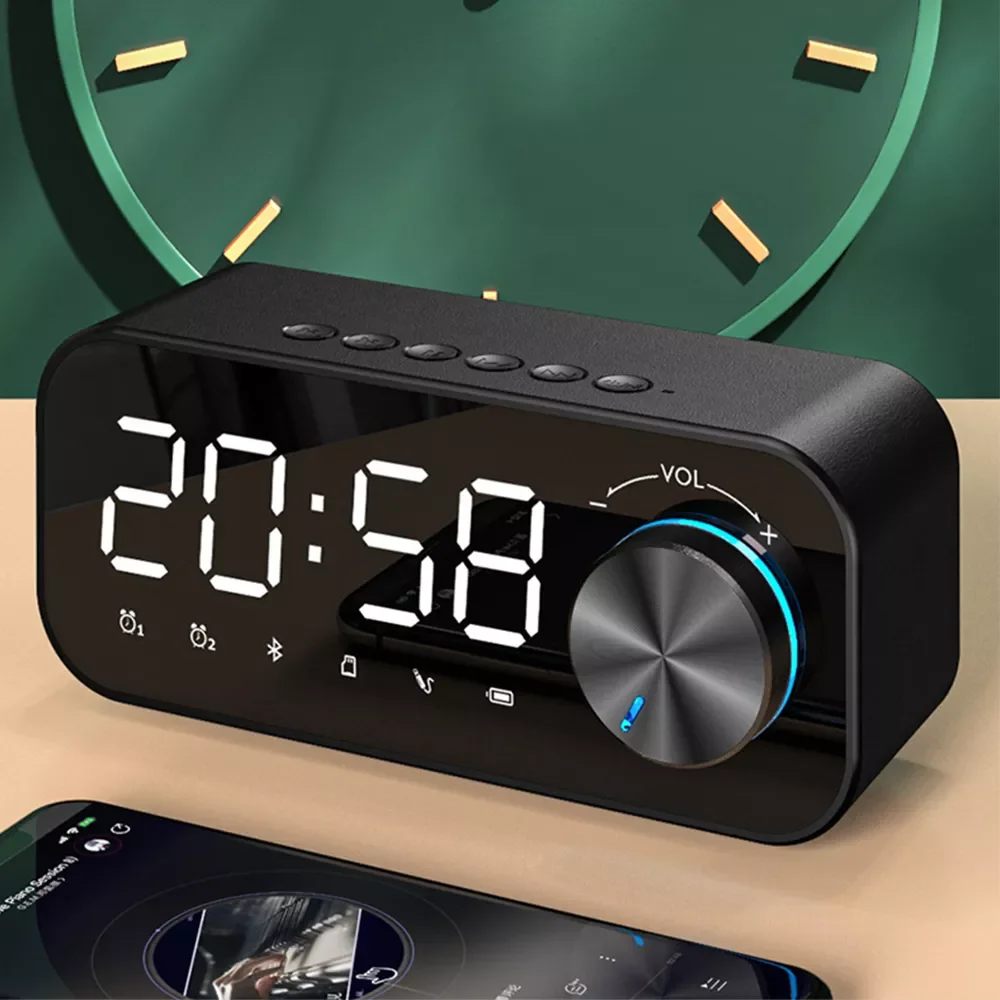 

Bluetooth-compatible 5.0 Digital Alarm Clock LED Smart Wireless Knob Music Player Speaker Electronic Clock For Home Decor
