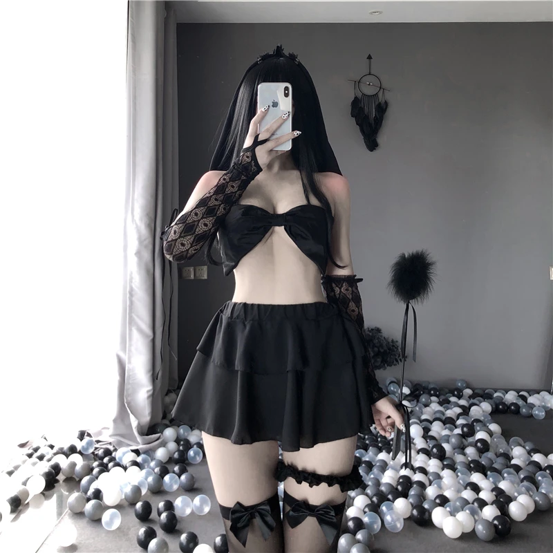 

Черное свадебное платье Heverisa Grim для невесты, милая Соблазнительная Женская Сексуальная Милая женская эротическая Фата, косплей-костюм 2397
