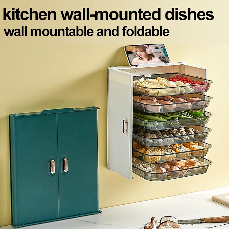 Kitchen Preparation Plate Organizer 6-Layer Cooking Dishes Tray Multi-Functional Wall Mount Racks Storage Box |