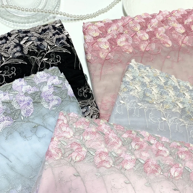 

13Yards Pink Fower Embroidery Lace Trim For Clothing Accessories Dress Sewing Applique Costume Lace Fabrics