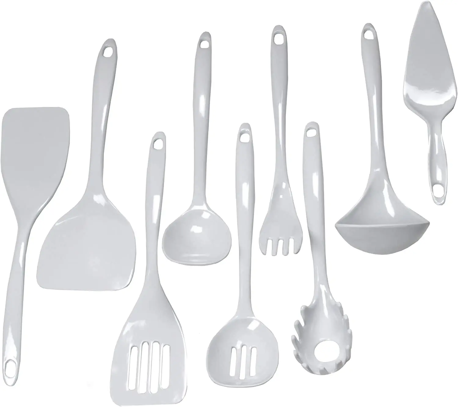 

Melamine Kitchen Utensils and Utensils Basic Set, 9 Pieces, White