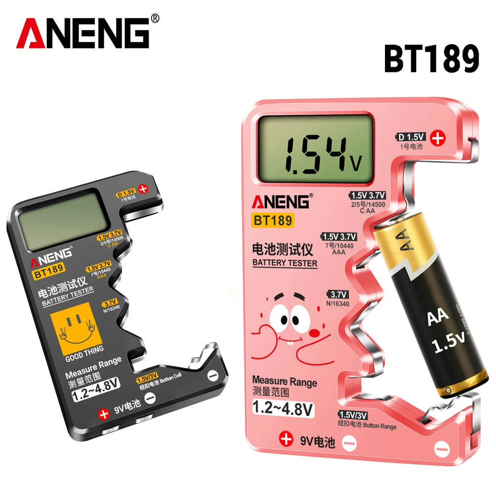 Фото Универсальный тестер батареек ANENG BT189 для типов C, AA, AAA, D, N, 9V 6F22, индикатор для батареек 1.5V 3V, инструмент для проверки электрических устройств №1