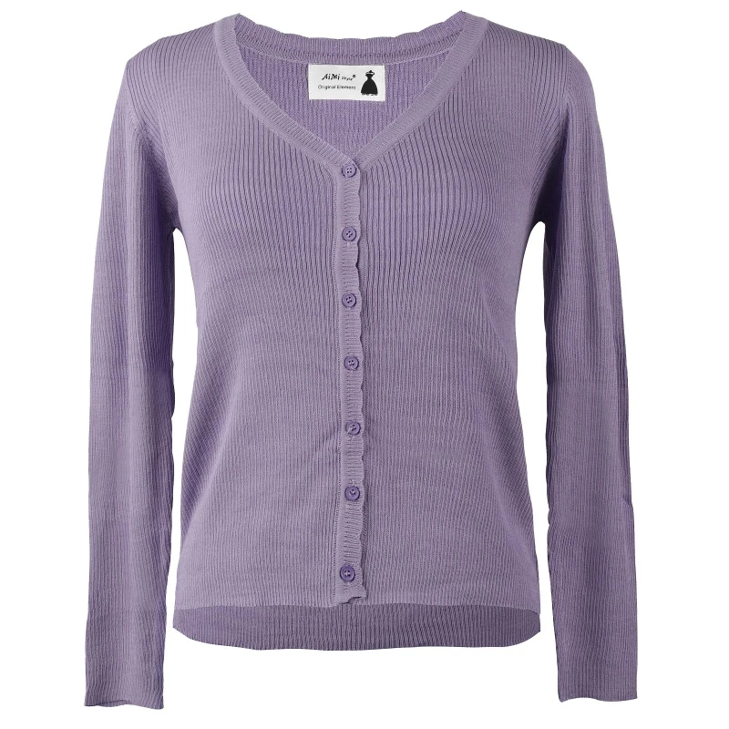 

Women Long Sleeve Knitted Short Cardigan V-Neck Button Solid Thin Sweater Jacket