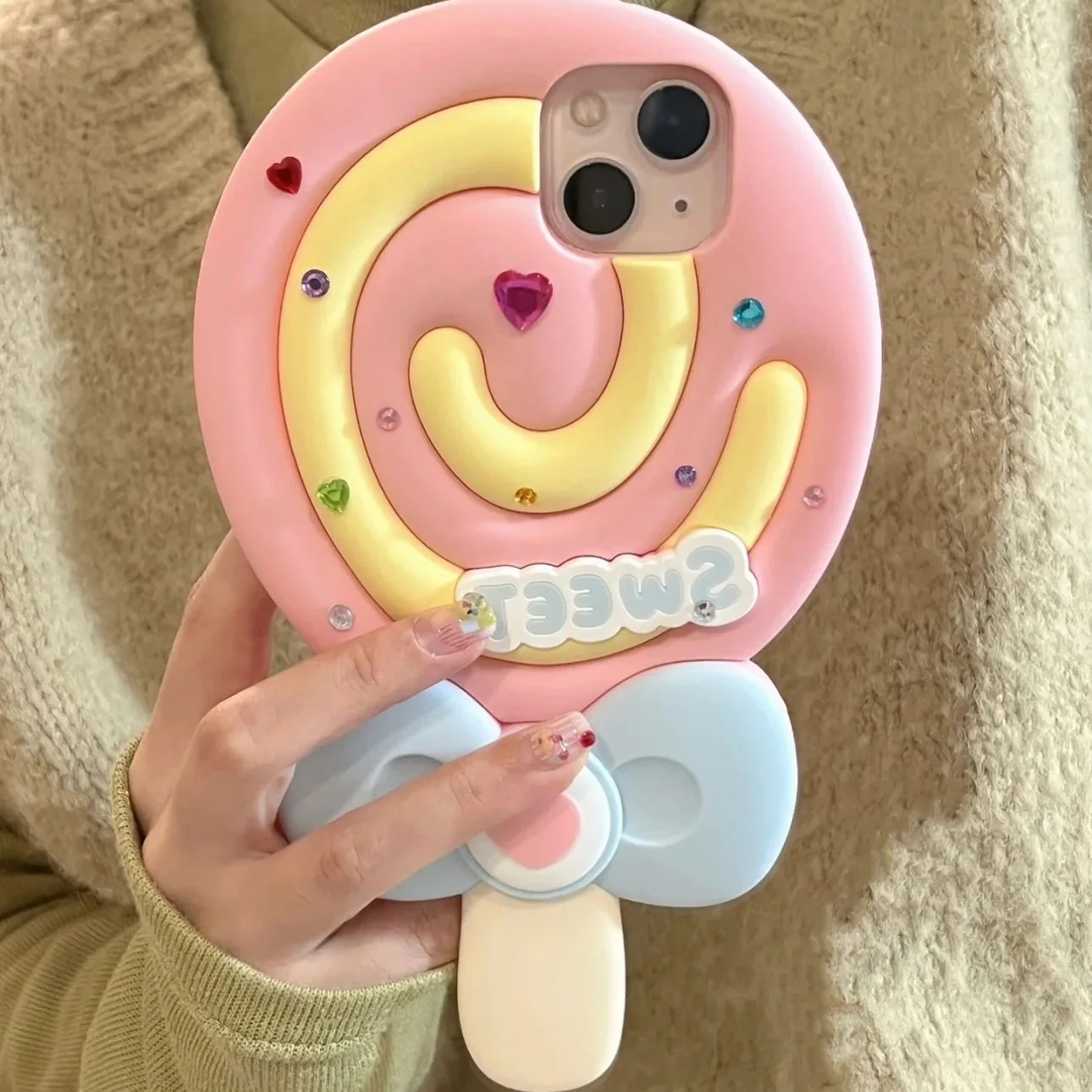 

Cute 3D Three-dimensional Lollipop Glitter Phone Case for IPhone 14 13 12 11 Pro Max Anti-drop Soft Silica Gel Back Cover Gift