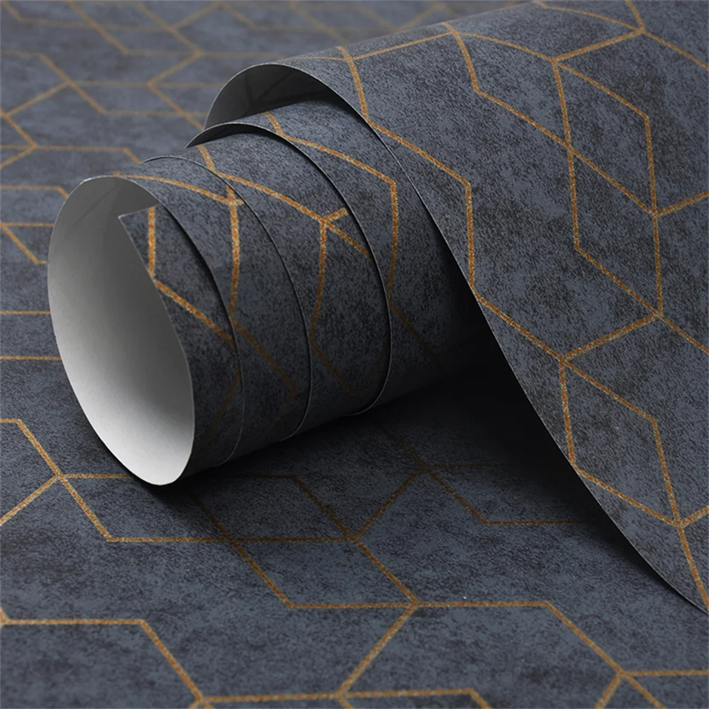 

French golden Dark Grey Simple Geometric non-woven wallpaper Modern Design Home Wall Decor Bedroom Living Room Background