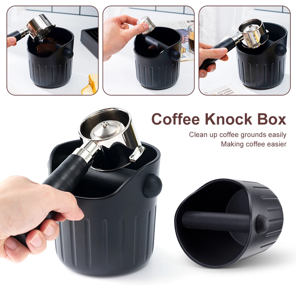 

Coffee Knock Box Plastic Shock-Absorbent Espresso Knock Box for Barista Coffee Grind Anti-slip Grind Dump Bin with Removable Bar