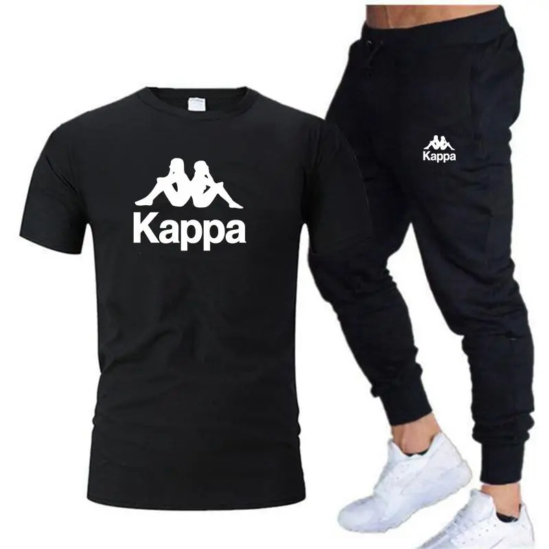 

Kappa Fitness Jogging Suit Sportswear Printed Short-sleeved T-shirt+trousers Men's and Women's Sports Men's Summer Cotton Style