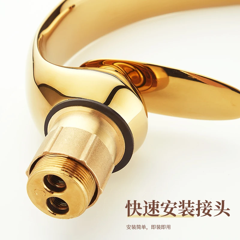 Роскошный смеситель для умывальника золотого цвета ванной комнаты полностью