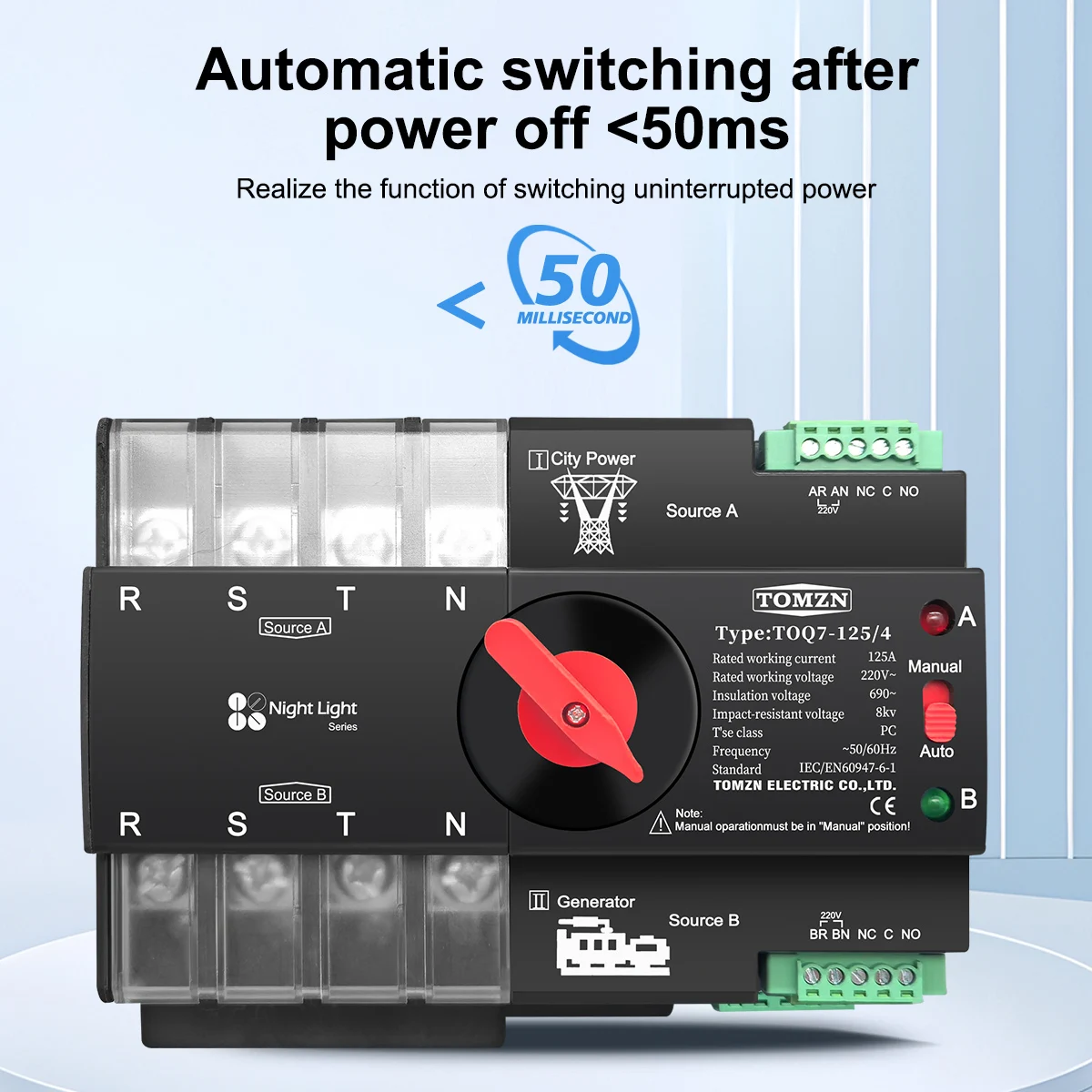 TOMZN Din-рейка 3 фазы ATS 4P 63a 220 A 230 a в Двойной источник питания автоматический