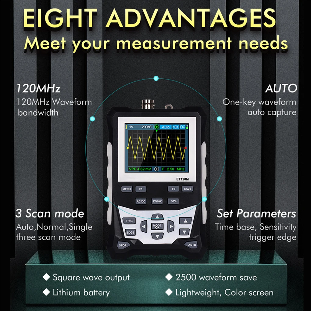 

Adjustable Digital Oscilloscope 3 Scan Modes Portable 120Mhz Waveform Professional Signal Generator Electrician Tool