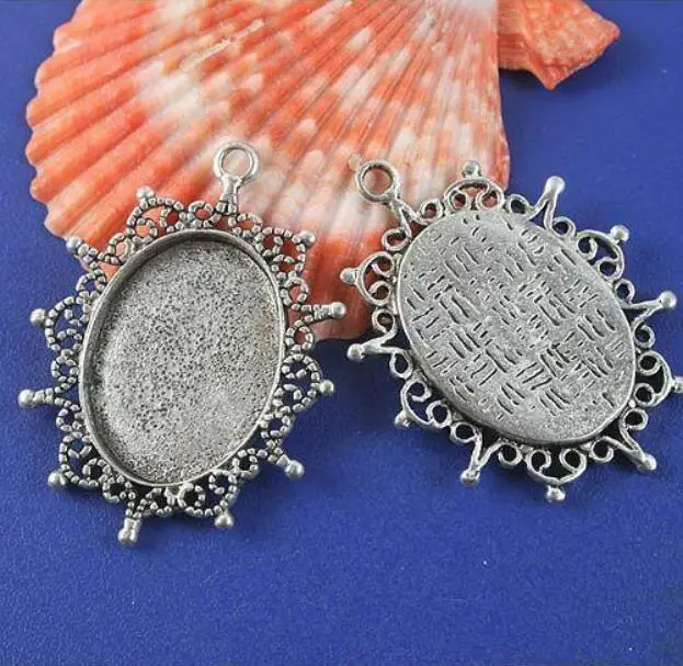 

5 шт овал фоторамка цинковый сплав старинное серебро 24x18 мм