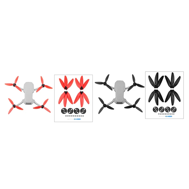 

2Set Three-Blade Propeller For DJI Mavic Mini/ Mini 2 Drone Props Blade Wing Fans For DJI Mini 2, Red & Black