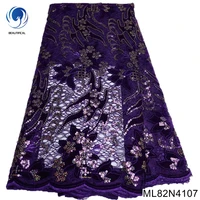 2022 high quality african lace fabric embroidered lace fabric velvet embroidery with sequins and tulle embroidery ml82n41