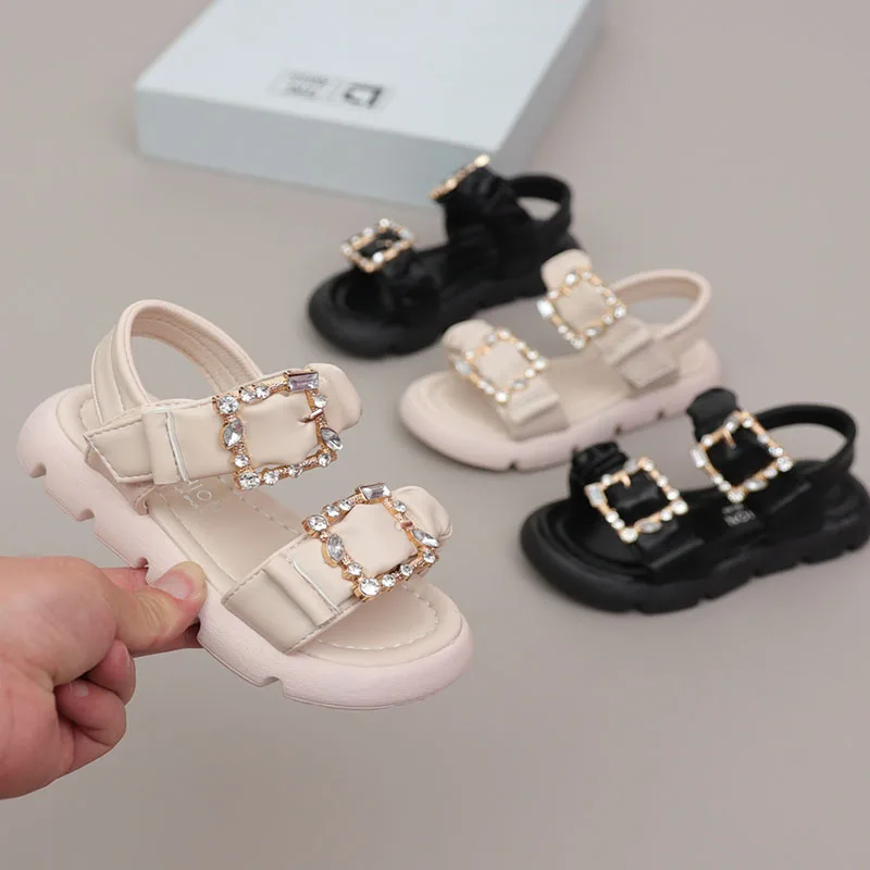 

Girl Flat Shoes Summer Fashion Children Princess Shoes Rhinestone Buckle Open Toe Fashion Sandals Little Girl Shoes Black F05014