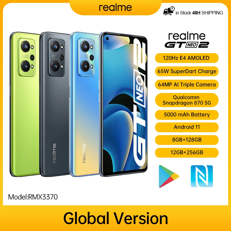 realme gt neo 2 5g rmx3370 smartphone russian version 6 62 amoled screen snapdragon 870 5000mah battery 65w super charge nfc free global shipping