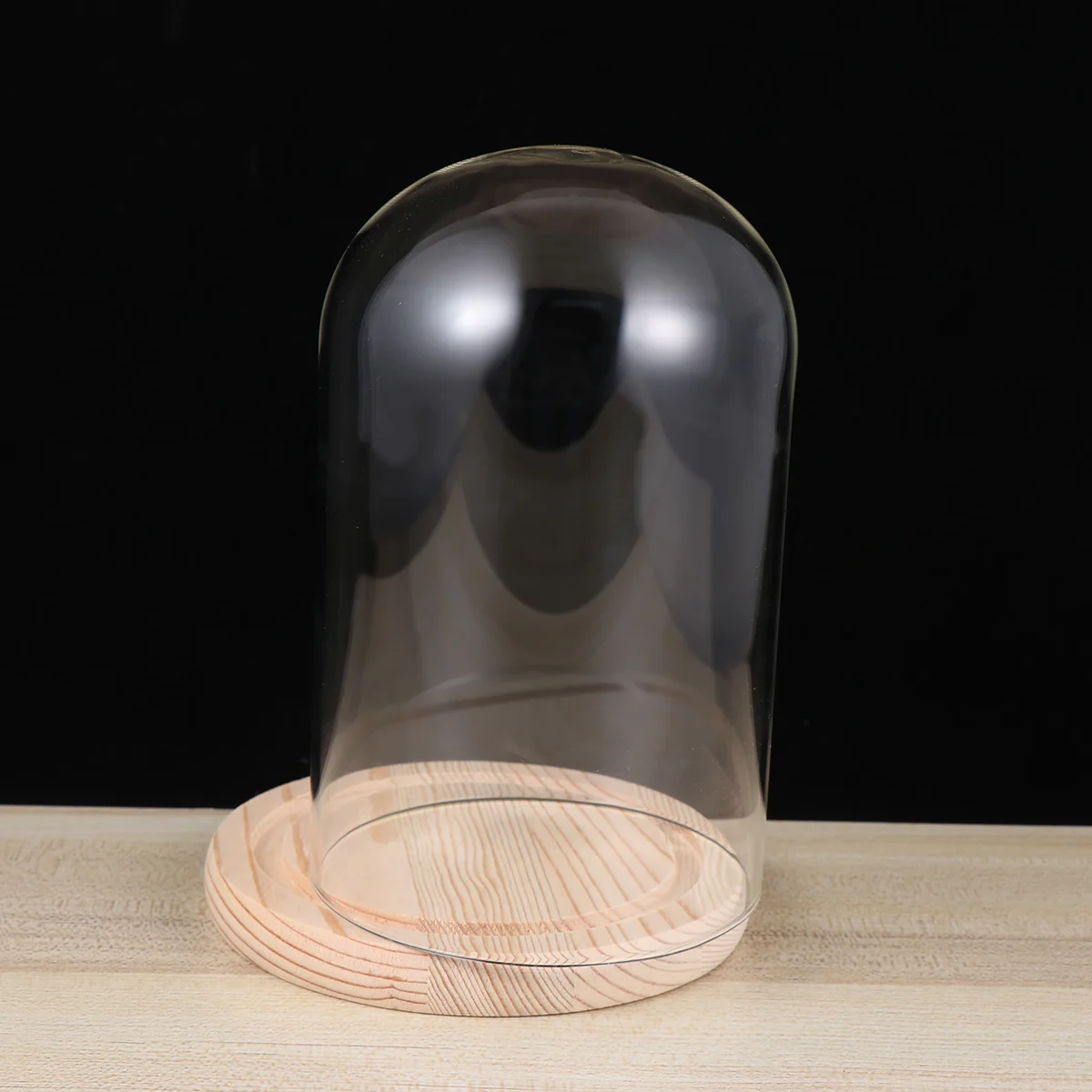 

Glass Display Cloche Dome with Wood Base Office Home Decoration
