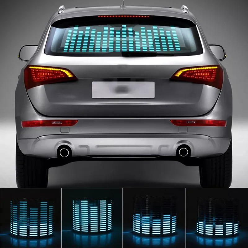 

2022 New Car Blue LED Music Rhythm Flash Light Sound Activated Sensor Equalizer Rear Windshield Sticker Styling Neon Lamp Kit