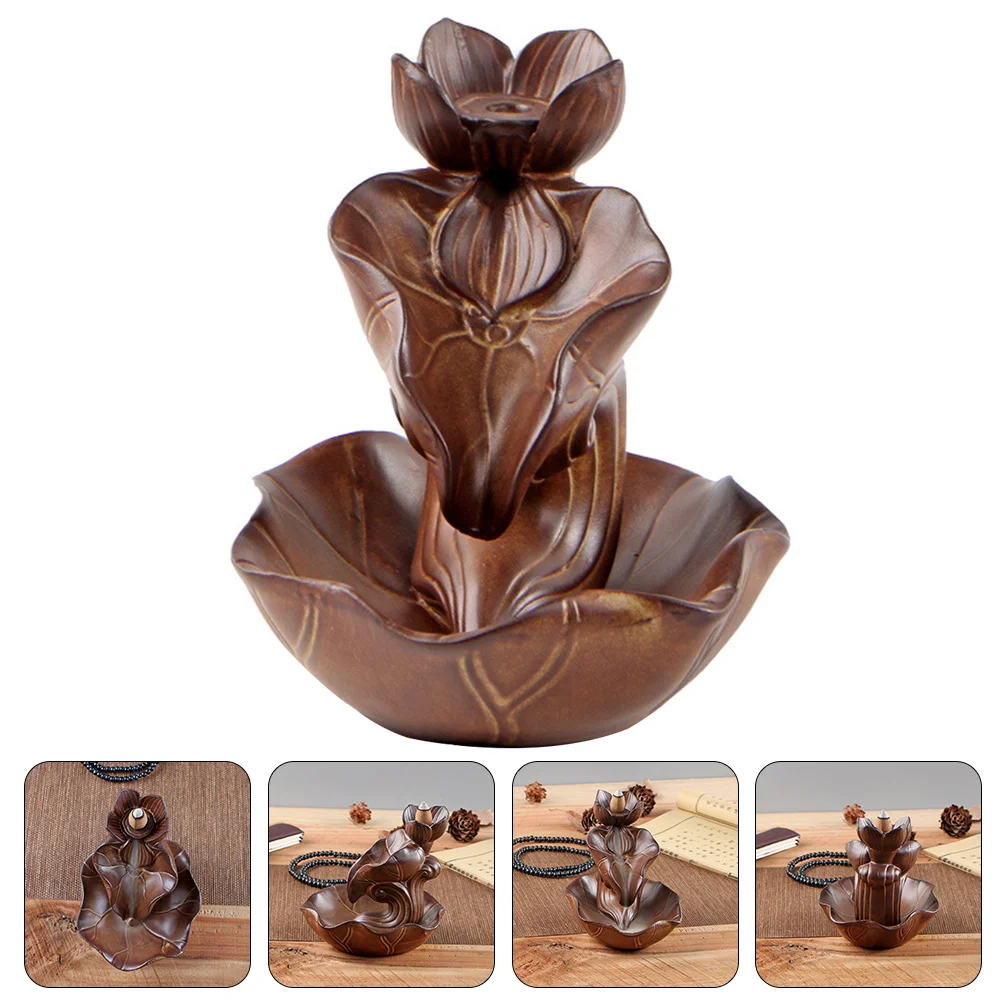 

Cone Holder Lotus Leaf Desktop Censer Waterfall Backflow Burner Indoor 13X11X12CM Rack Ceramics