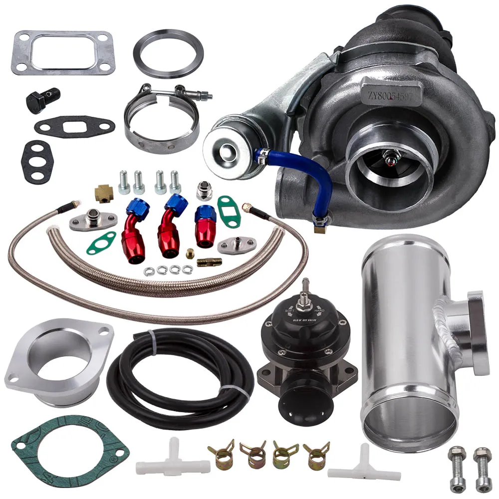 

T3/T4 T04E Turbocharger V-Band 400+HP Interna Wastegate+Oil Return+Feed Line+BOV