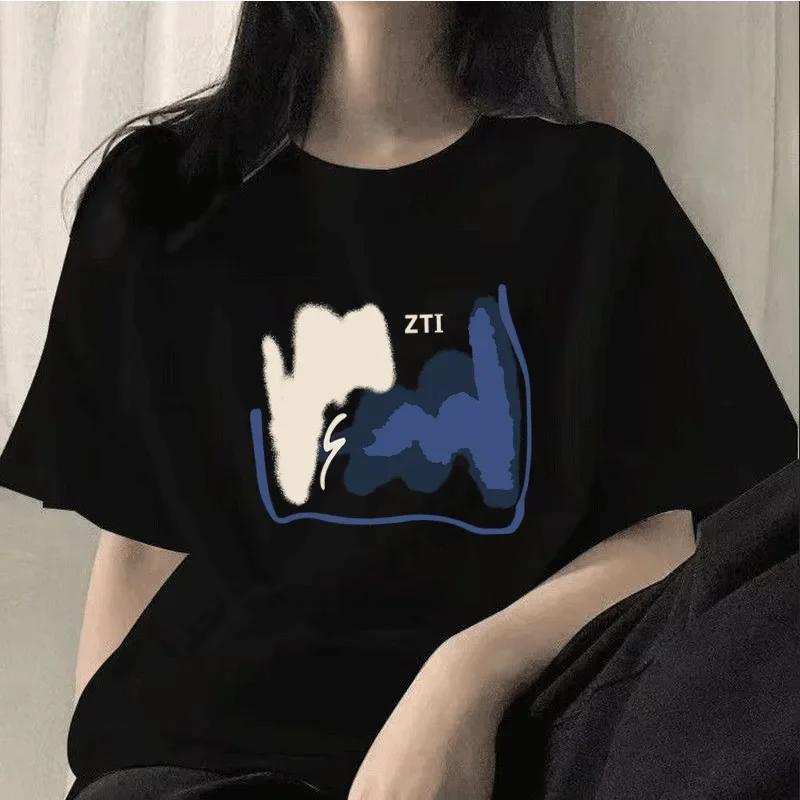 Pure Cotton Short Sleeves T-Shirt Women's Loose-Fit Summer New Style Shoulder Sensibility Heavy Couple Top Crew Neck Design