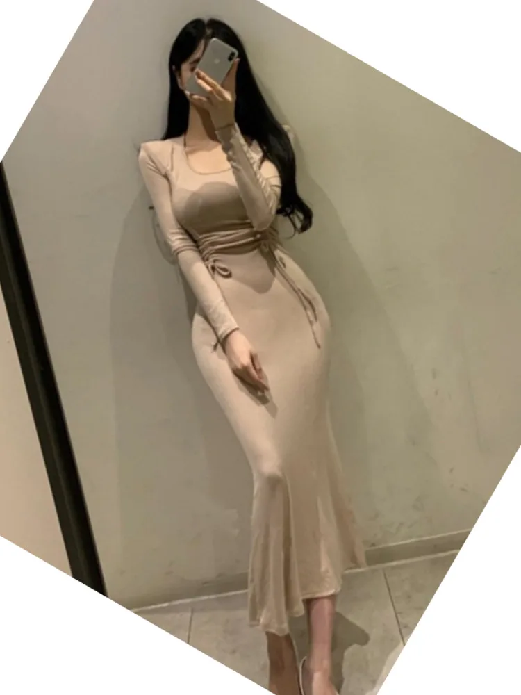 

TVVOVVIN новые корейские плиссированные платья с высокой талией с длинным рукавом Наплечные накладки халат сексуальные топы 2022 6NIA