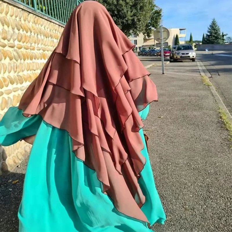 Abayas for Women Muslim Plain Treble Khimar Hijab Caps Scarf Headcover Prayer Garment Headdress Dubai Saudi Turkey Indonesia
