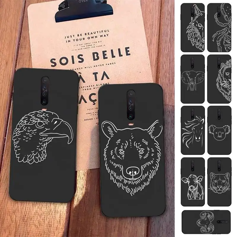 

Black Line Animals Phone Case For Redmi 5 6 7 8 9 10 plus pro 6 7 8 9 A GO K20 K30 K40 pro plus F3 Fundas