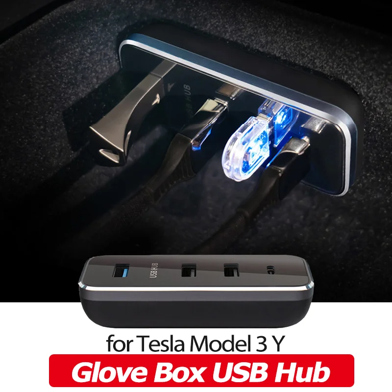 

Newly USB Hub for Tesla Model 3 Y 2022 Docking Station Glove Box Splitter Ports Extender Quick Charger Car Accessories