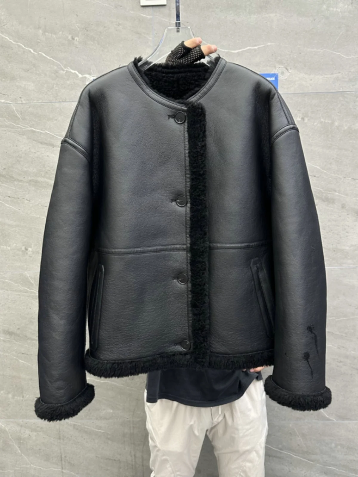 Z-772 Ozhouzhan Simple Commuter Fleece Outerwear Women 24 Winter New Double-sided Wear Mid-Length Solid Top