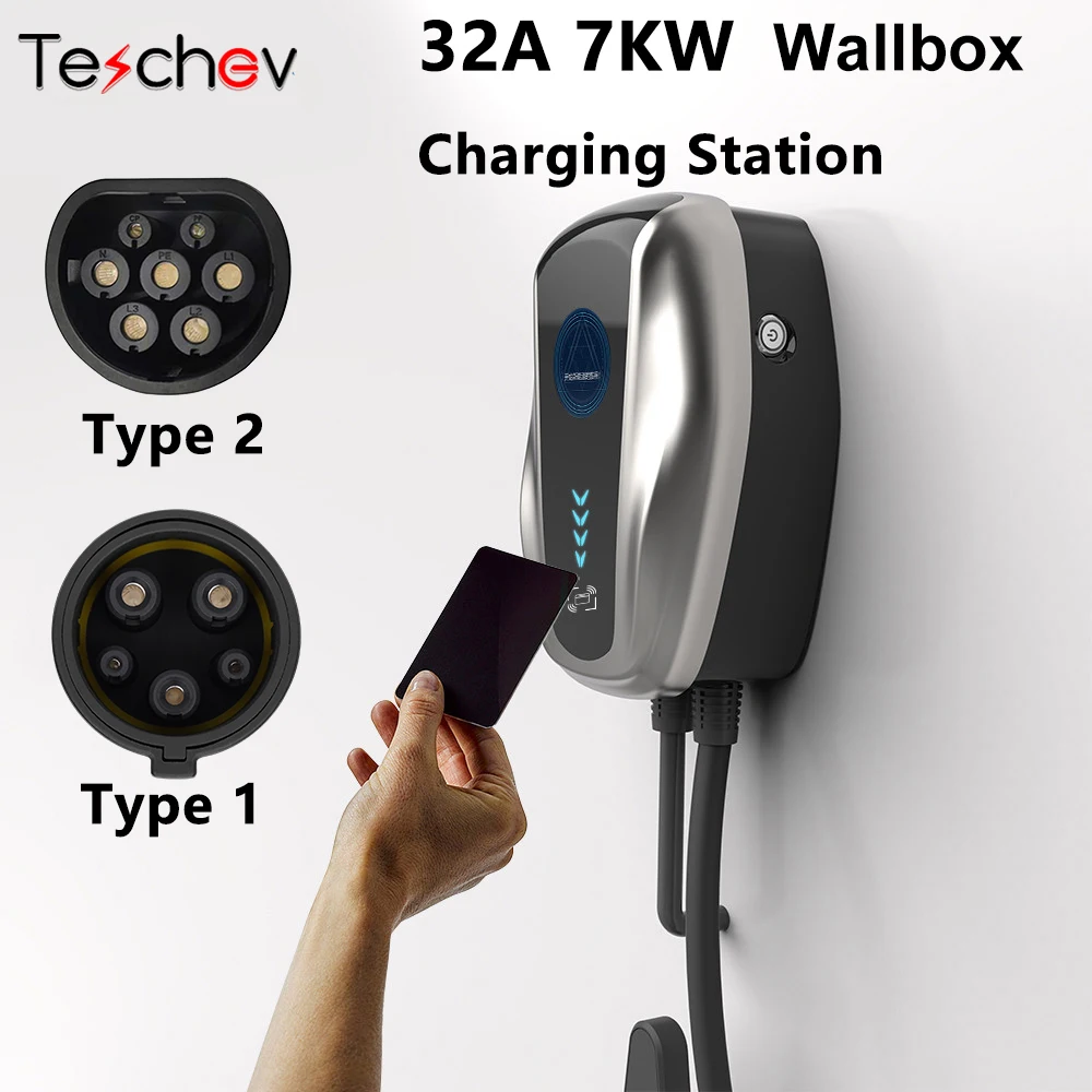 

Teschev EV Charger Type 1 Fast Charge EV Charging Station 32A Wallbox Type 2 7KW Electric Vehicle Car Home Charging Device