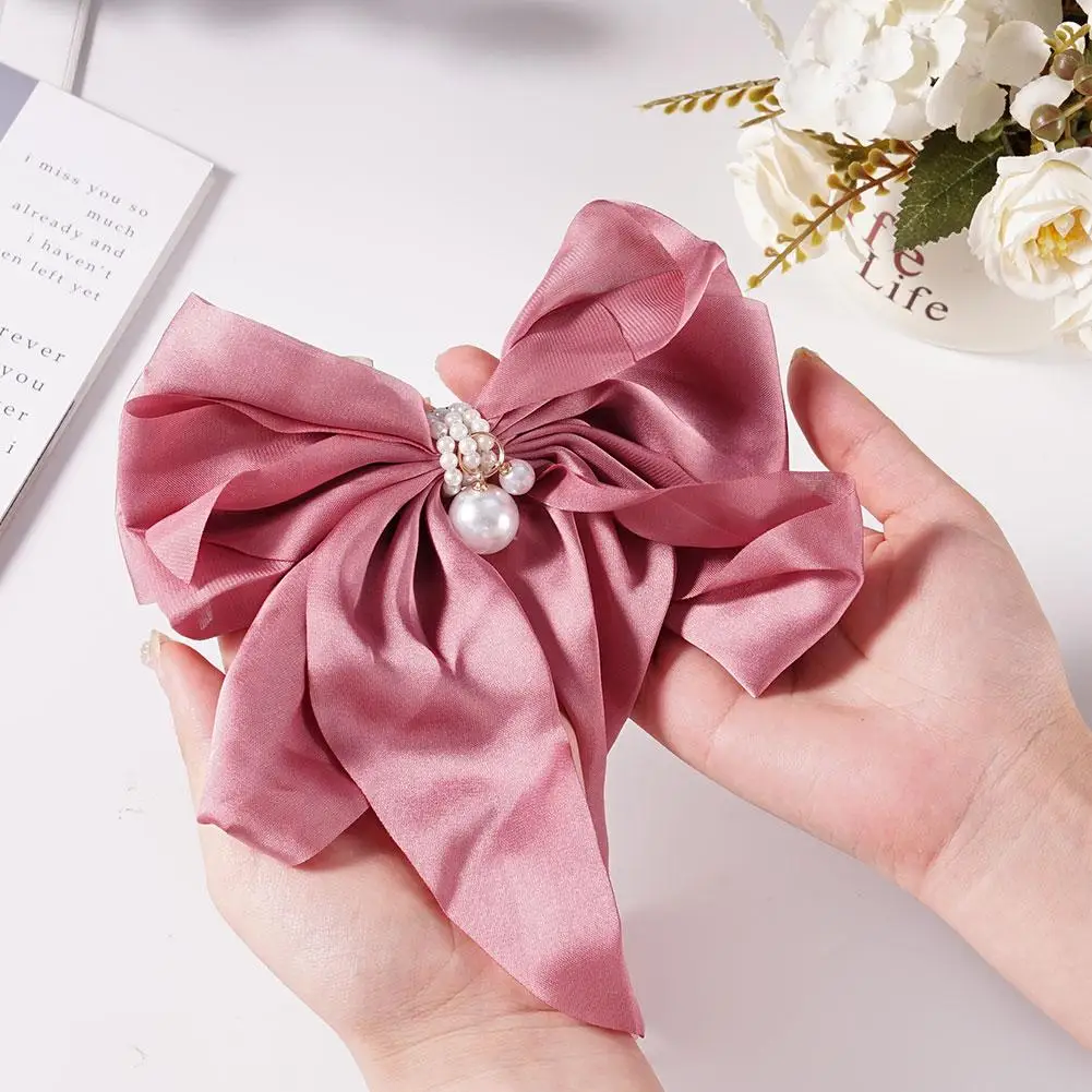 

Bownot Hairpin Pearl Pendant Bow Hair Clip Fashion Clips Large Women's Bow Back Accessory Hair New Hairpin Top Ribbon Head N5A9