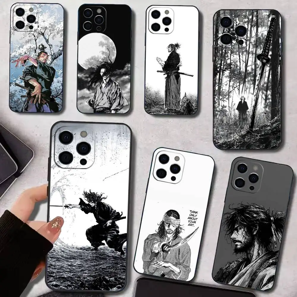 Фото Чехол для телефона Miyamoto V-Vagabond M-Musashi для iPhone 17, 16, 15, 14, 13, 12, 11, Plus, Pro, Max, Plus, XS, мягкий чехол из черного силикона №1