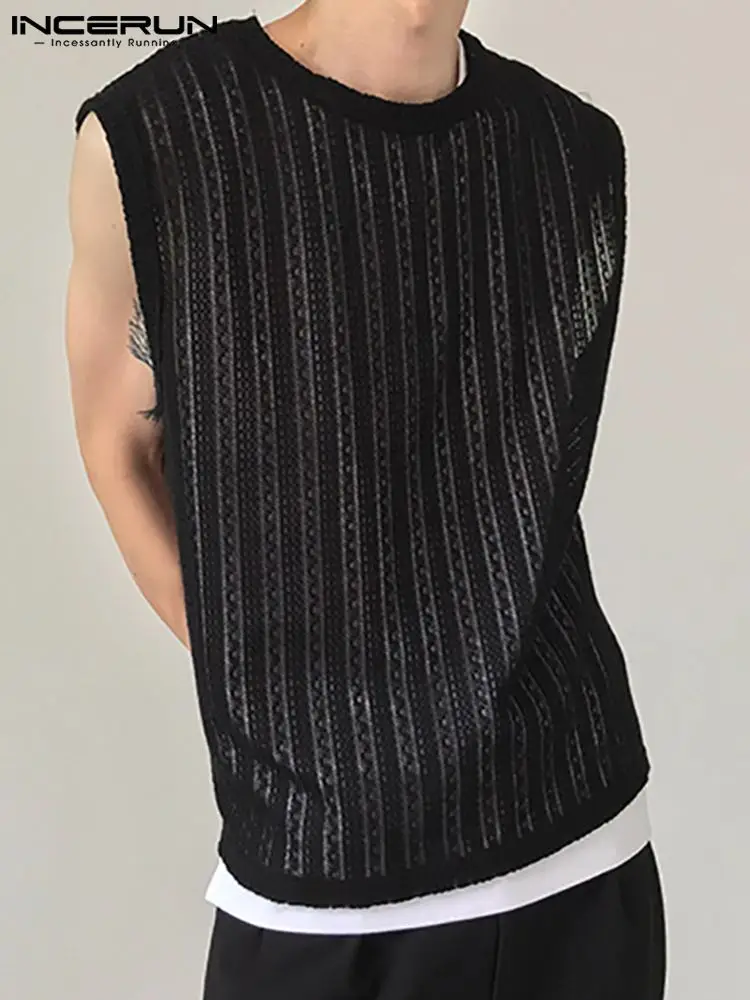 

Men Tank Tops Mesh Transparent Summer Sexy O-neck Streetwear Sleeveless Vests 2022 Fashion Casual Men Clothing S-5XL INCERUN