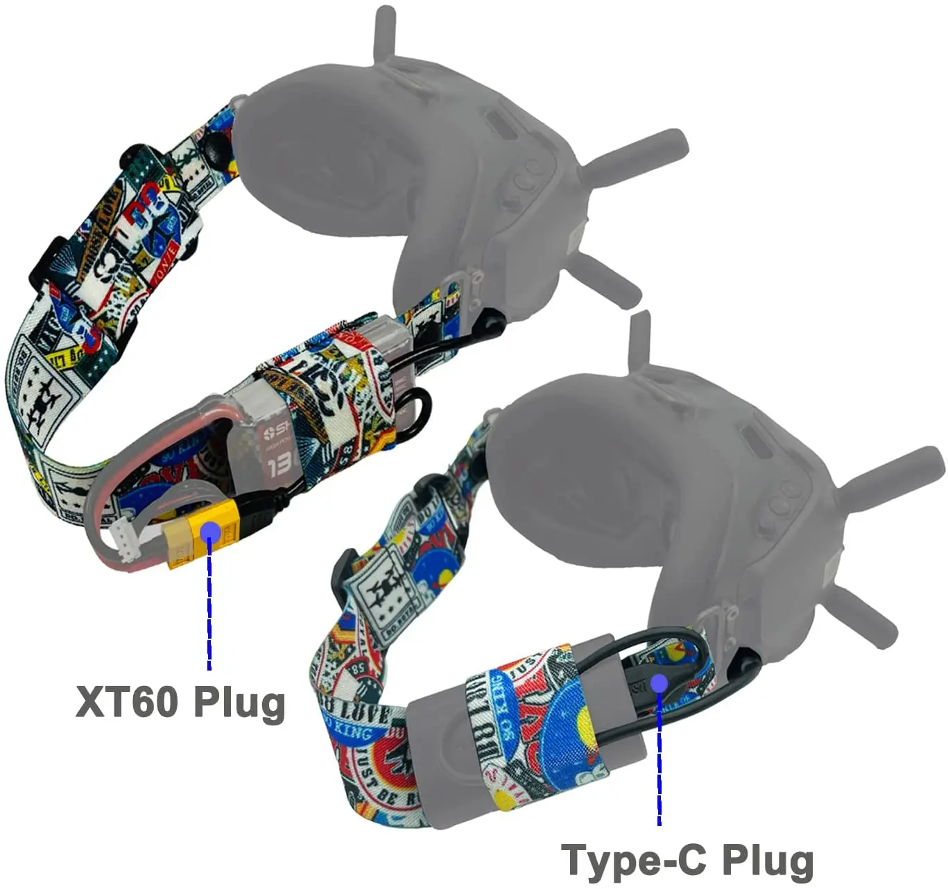 XT60 Male To DC5.5x2.1 And Type C To DC5.5X2.1 Power Cable And Head Strap For DJI FPV Goggles V2